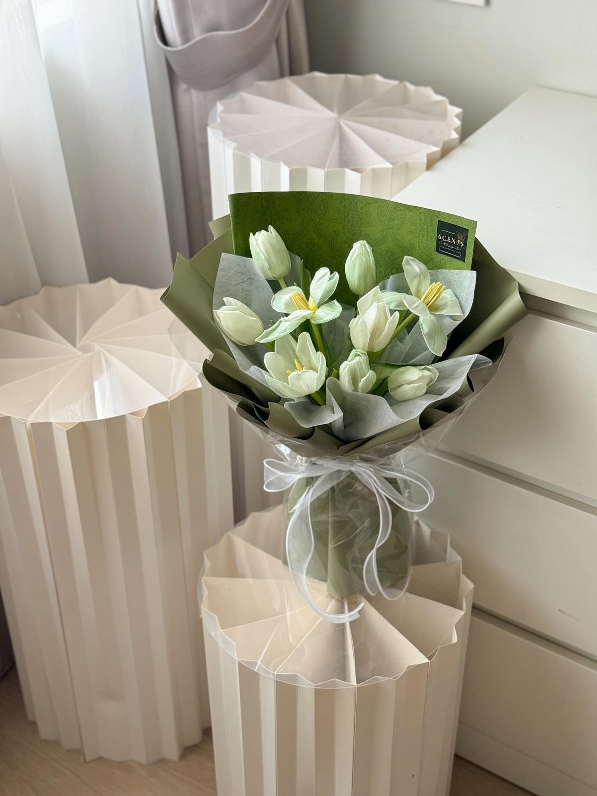 Tulip bouquet in sage green paper